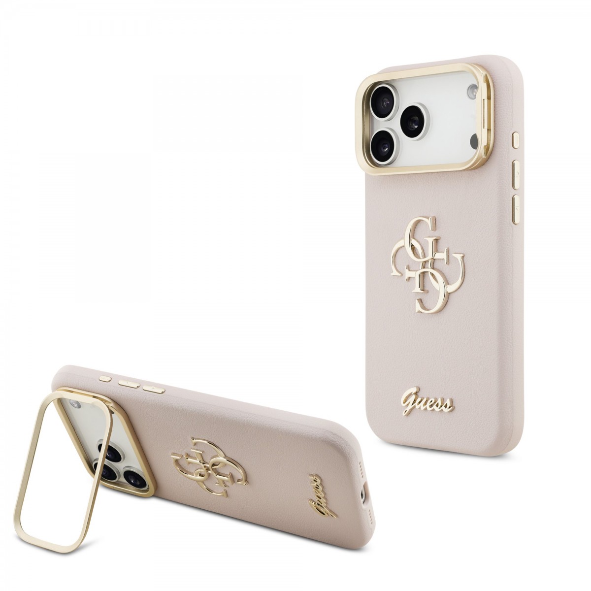 Levně Zadní kryt Guess PU Grained 4G Logo Stand Camera Frame pro iPhone 17 Pro Max Pink