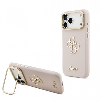 Zadní kryt Guess PU Grained 4G Logo Stand Camera Frame pro iPhone 17 Pro Max Pink
