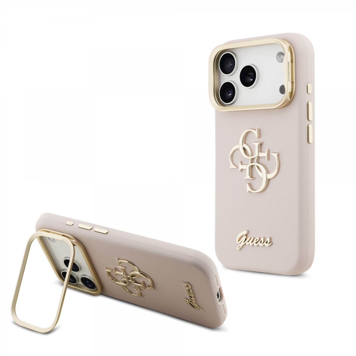 Levně Zadní kryt Guess PU Grained 4G Logo Stand Camera Frame pro iPhone 17 Pro Pink