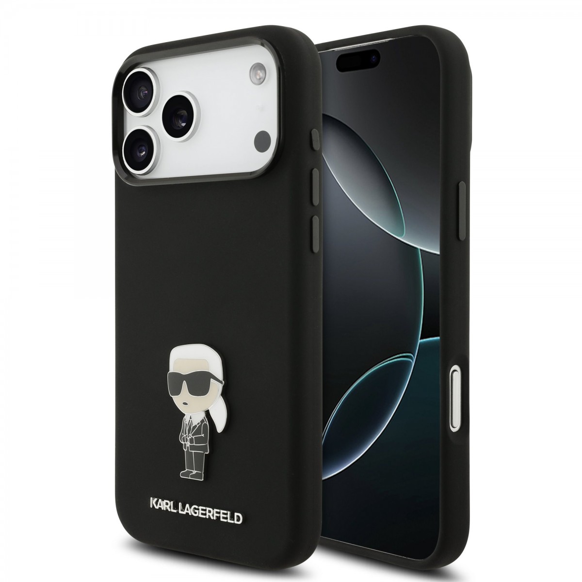 Levně Zadní kryt Karl Lagerfeld Liquid Silicone Metal Ikonik pro iPhone 17 Pro Max Black