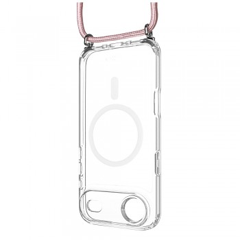 Zadní kryt FIXED MagPure Neck s růžovou šňůrkou na krk pro Apple iPhone Air