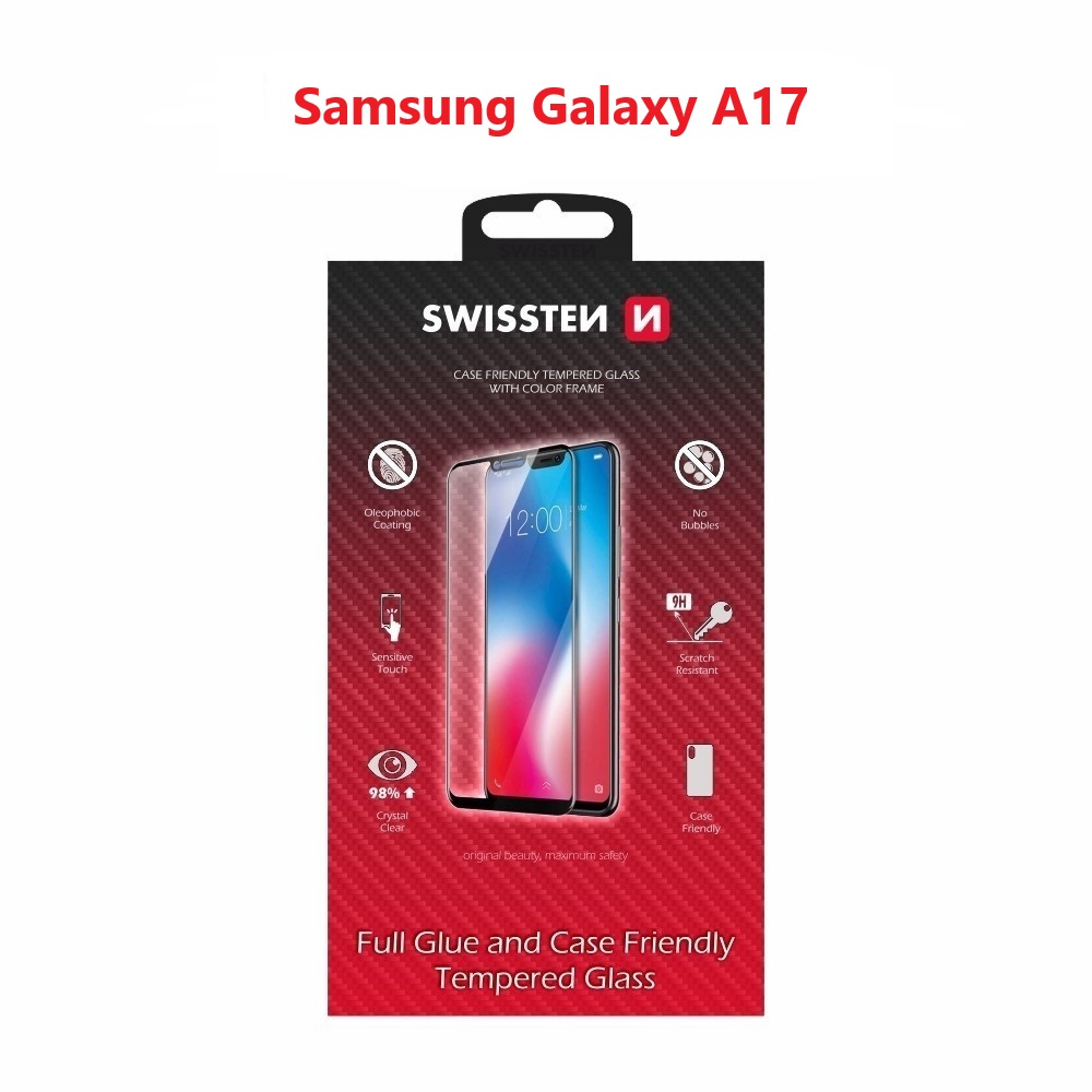 Levně Tvrzené sklo Swissten full glue, color frame, case friendly pro Samsung A17 černé
