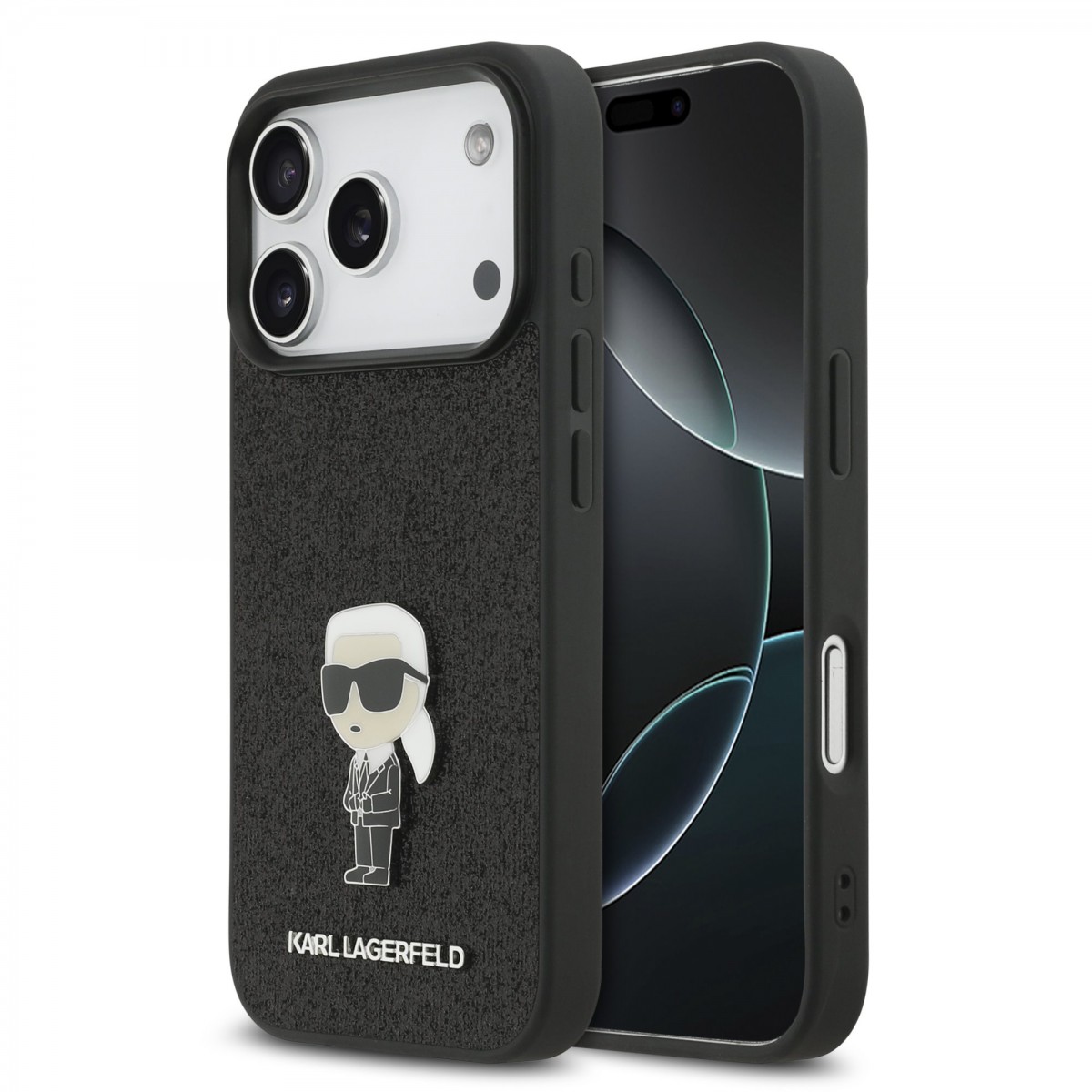 Levně Zadní kryt Karl Lagerfeld Fixed Glitter Metal Ikonik pro iPhone 17 Pro Black