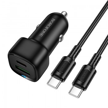 Rychlonabíječka do auta Borofone BZ34B Cloud s datovým kabelem USB-C 3.0 PD 38W černá