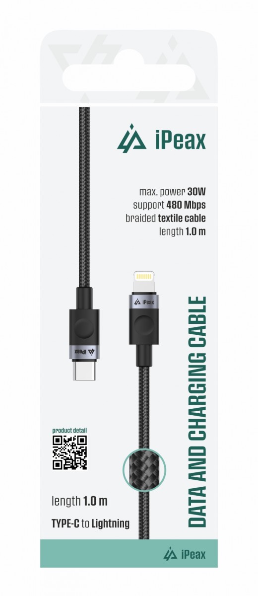 Levně Textilní kabel iPeax USB-C - Lightning 1m, USB 2.0 černý