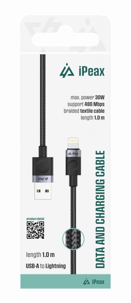 Levně Textilní kabel iPeax USB-A - Lightning 1m, USB 2.0 černý