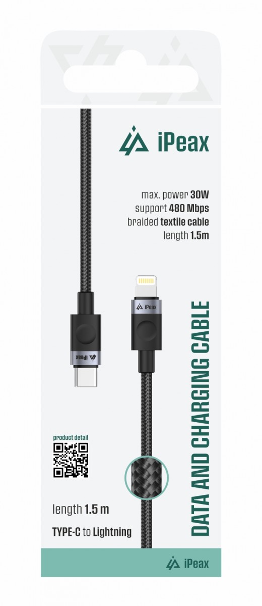 Levně Textilní kabel iPeax USB-C - Lightning 1,5m, USB 2.0 černý