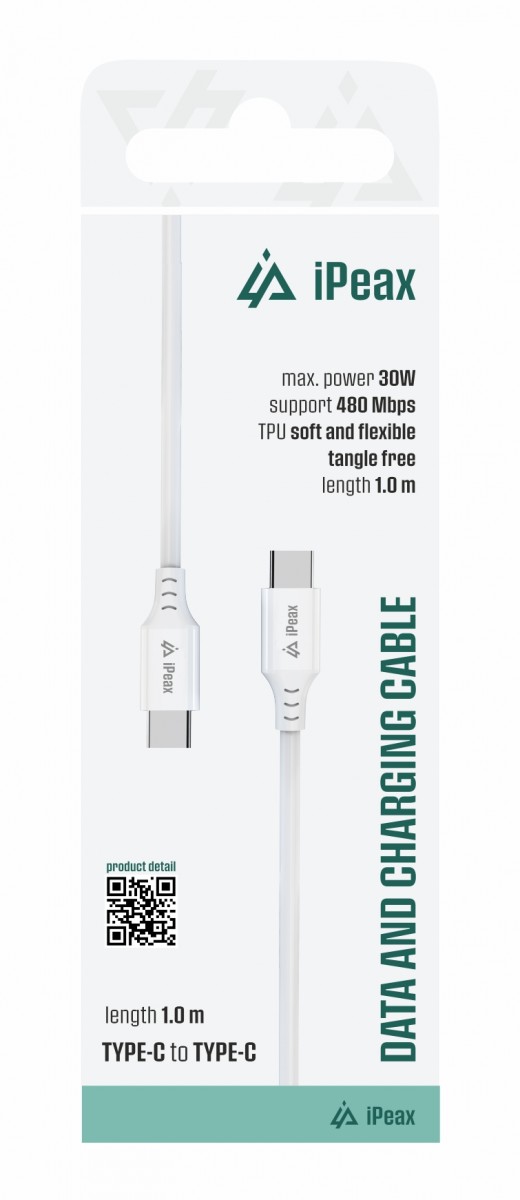 Levně TPU kabel iPeax USB-C - USB-C 1m, USB 2.0 bílý
