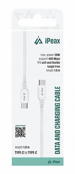 TPU kabel iPeax USB-C - USB-C 1m, USB 2.0 bílý