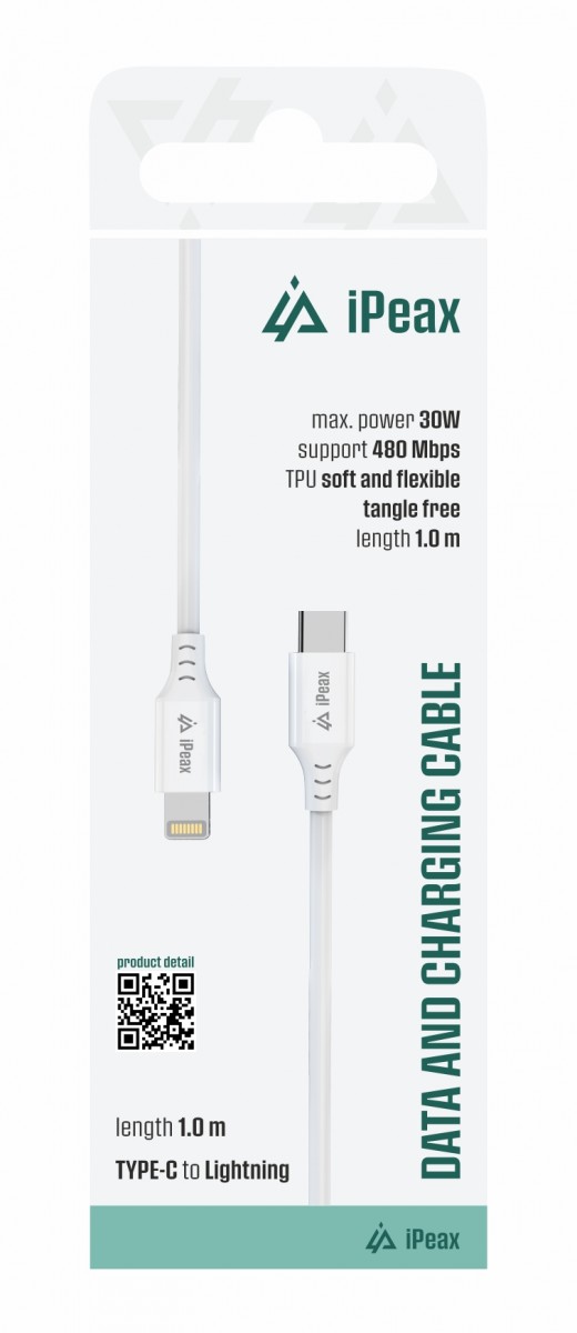 Levně TPU kabel iPeax USB-C - Lightning 1m, USB 2.0 bílý