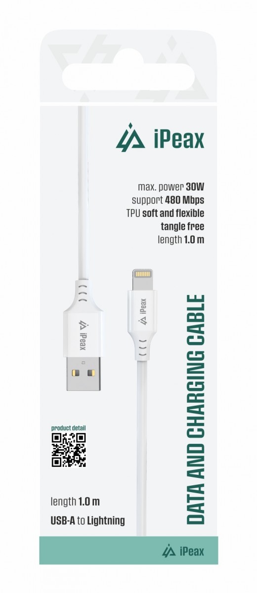 Levně TPU kabel iPeax USB-A - Lightning 1m, USB 2.0 bílý