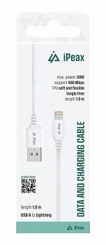 TPU kabel iPeax USB-A - Lightning 1m, USB 2.0 bílý