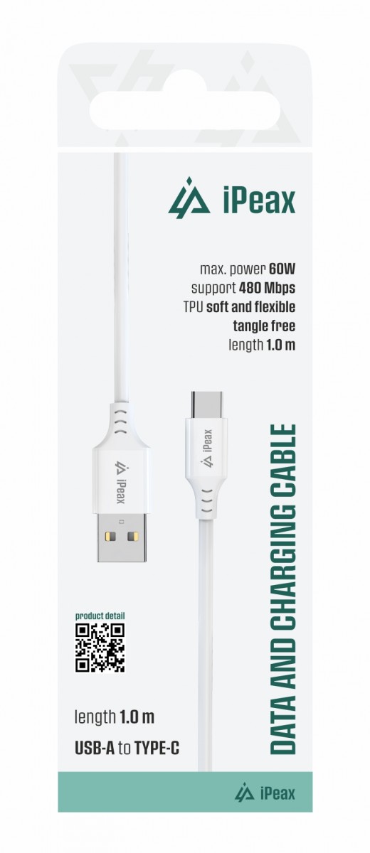 Levně TPU kabel iPeax USB-A - USB-C 1m, USB 2.0 bílý