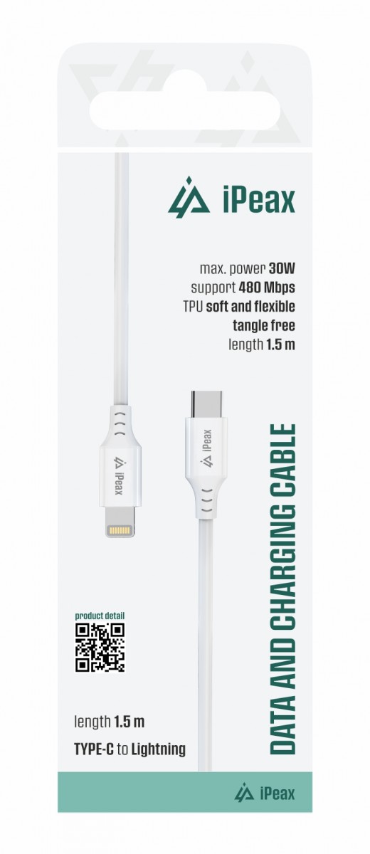 Levně TPU kabel iPeax USB-C - Lightning 1,5m, USB 2.0 bílý