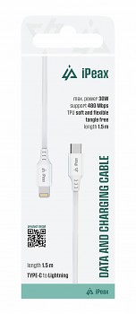 TPU kabel iPeax USB-C - Lightning 1,5m, USB 2.0 bílý