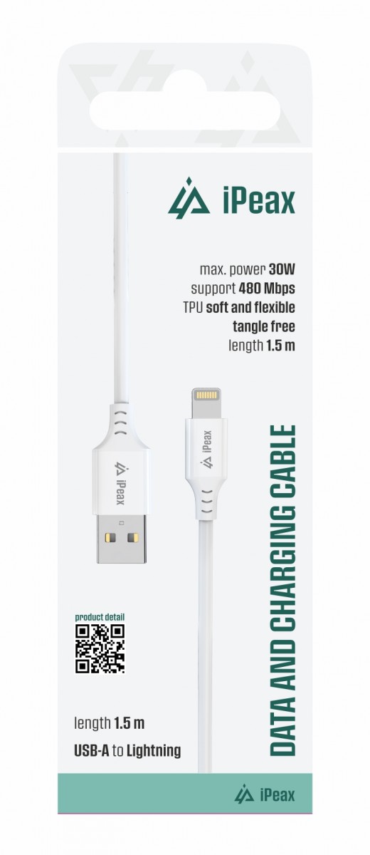 Levně TPU kabel iPeax USB-A - Lightning 1,5m, USB 2.0 bílý
