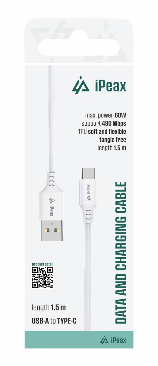 Levně TPU kabel iPeax USB-A - USB-C 1,5m, USB 2.0 bílý