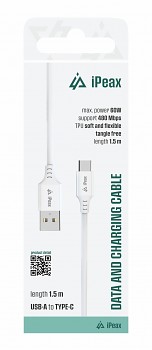 TPU kabel iPeax USB-A - USB-C 1,5m, USB 2.0 bílý