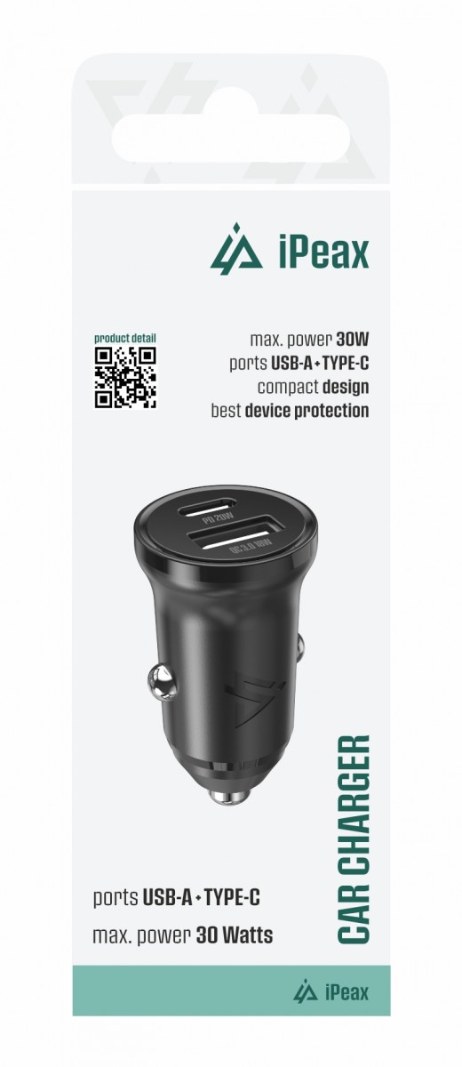 Levně Adaptér do auta iPeax cl-04, PD, 30W, USB-C + USB-A černý