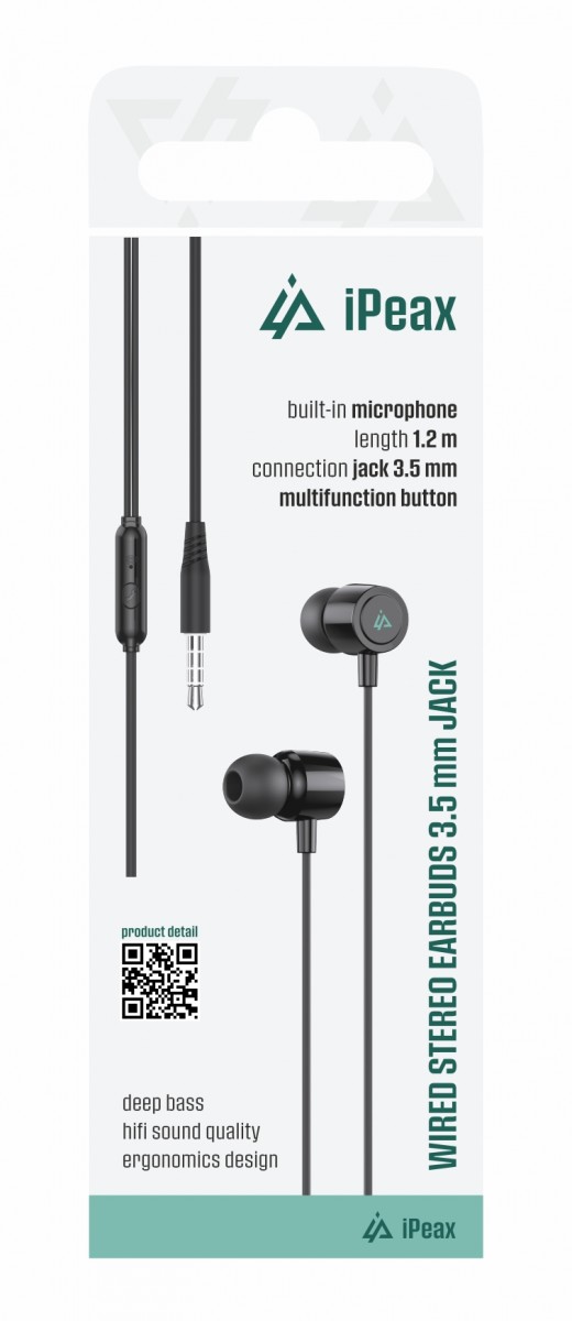 Levně Drátová sluchátka iPeax 3,5mm jack černá
