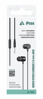 Drátová sluchátka iPeax 3,5mm jack černá