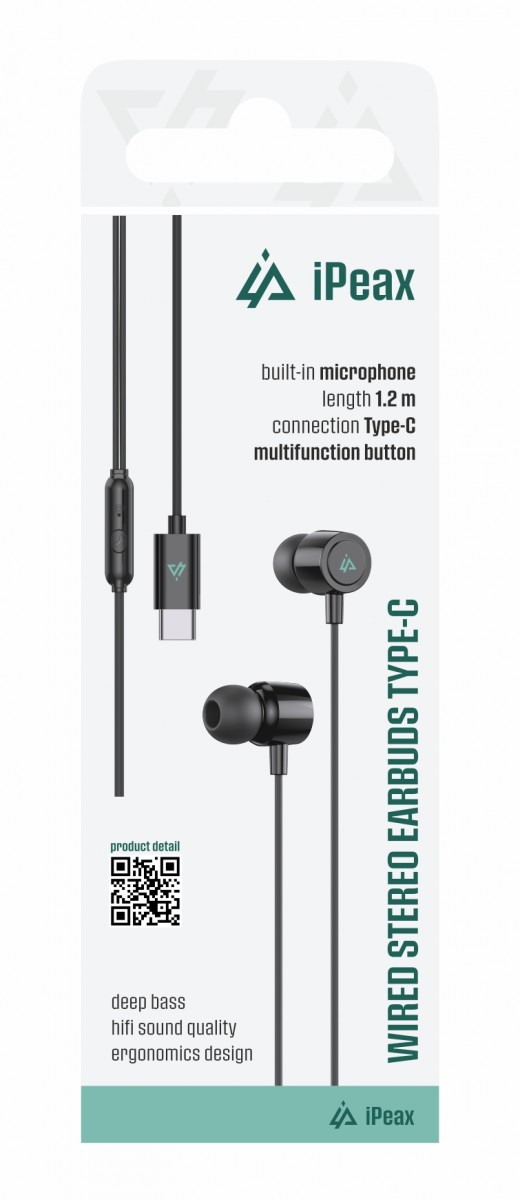 Drátová sluchátka iPeax USB-C černá
