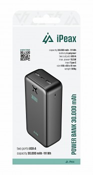 Powerbanka iPeax 30000 mAh, 10,5W, 2x USB-A černá