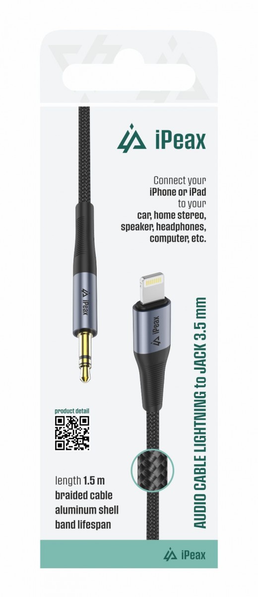 Levně Adaptér iPeax Lightning - 3,5 mm jack 1,5 m černý