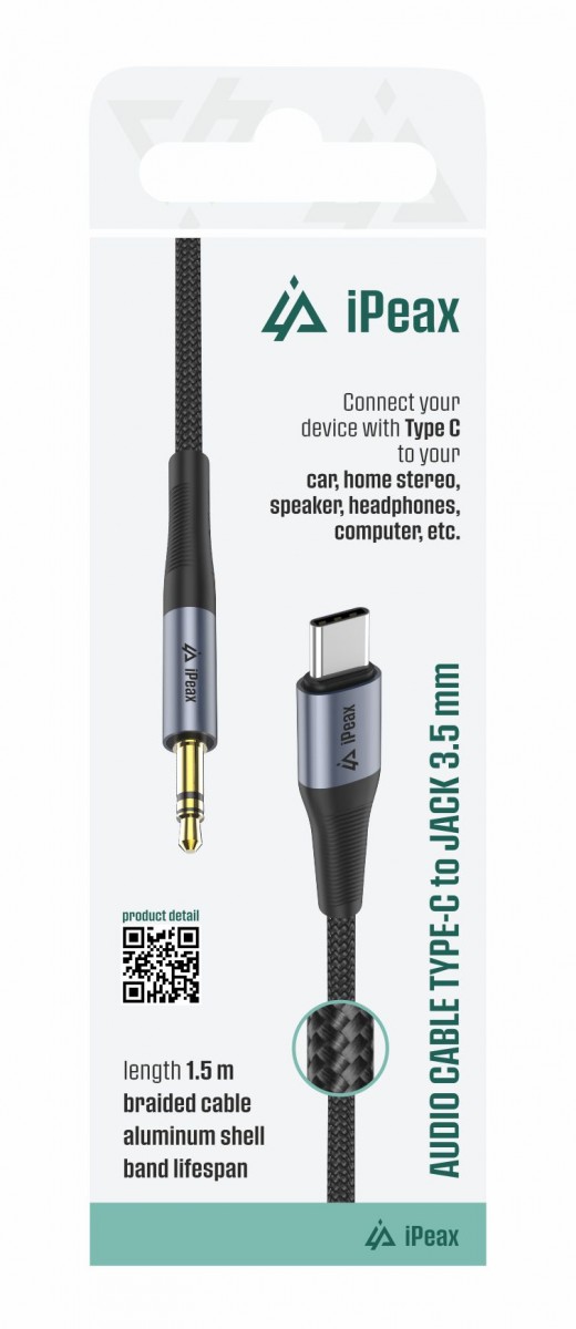 Levně Adaptér iPeax USB-C - 3,5 mm jack 1,5 m černý