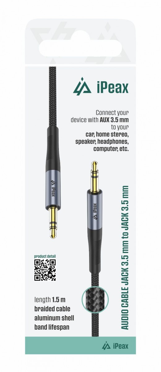 Levně Adaptér iPeax 3,5 mm jack - 3,5 mm jack 1,5 m černý