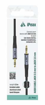 Adaptér iPeax 3,5 mm jack - 3,5 mm jack 1,5 m černý