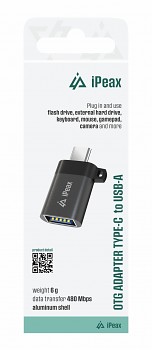 Adaptér iPeax OTG USB-C - USB-A (samice) černý