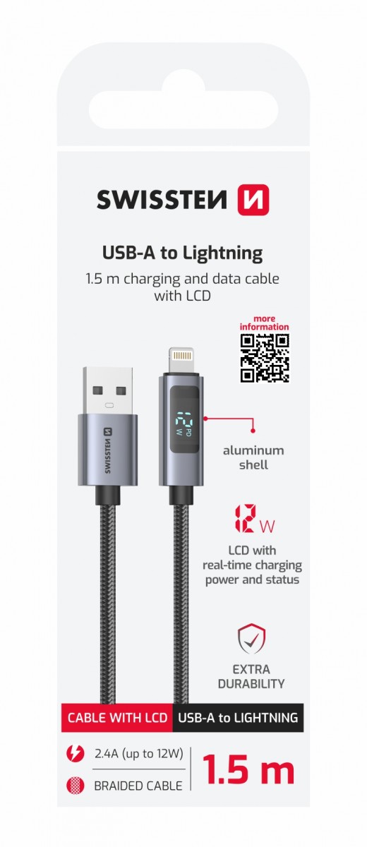 Levně Datový kabel Swissten LCD USB-A - Lightning 1,5 m