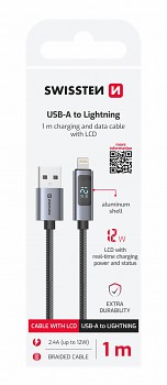 Datový kabel Swissten LCD USB-A - Lightning 1 m