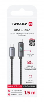 Datový kabel Swissten LCD USB-C - USB-C 1,5 m