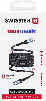Magnetický datový kabel Swissten samonavíjecí USB-C - Lightning 1 m