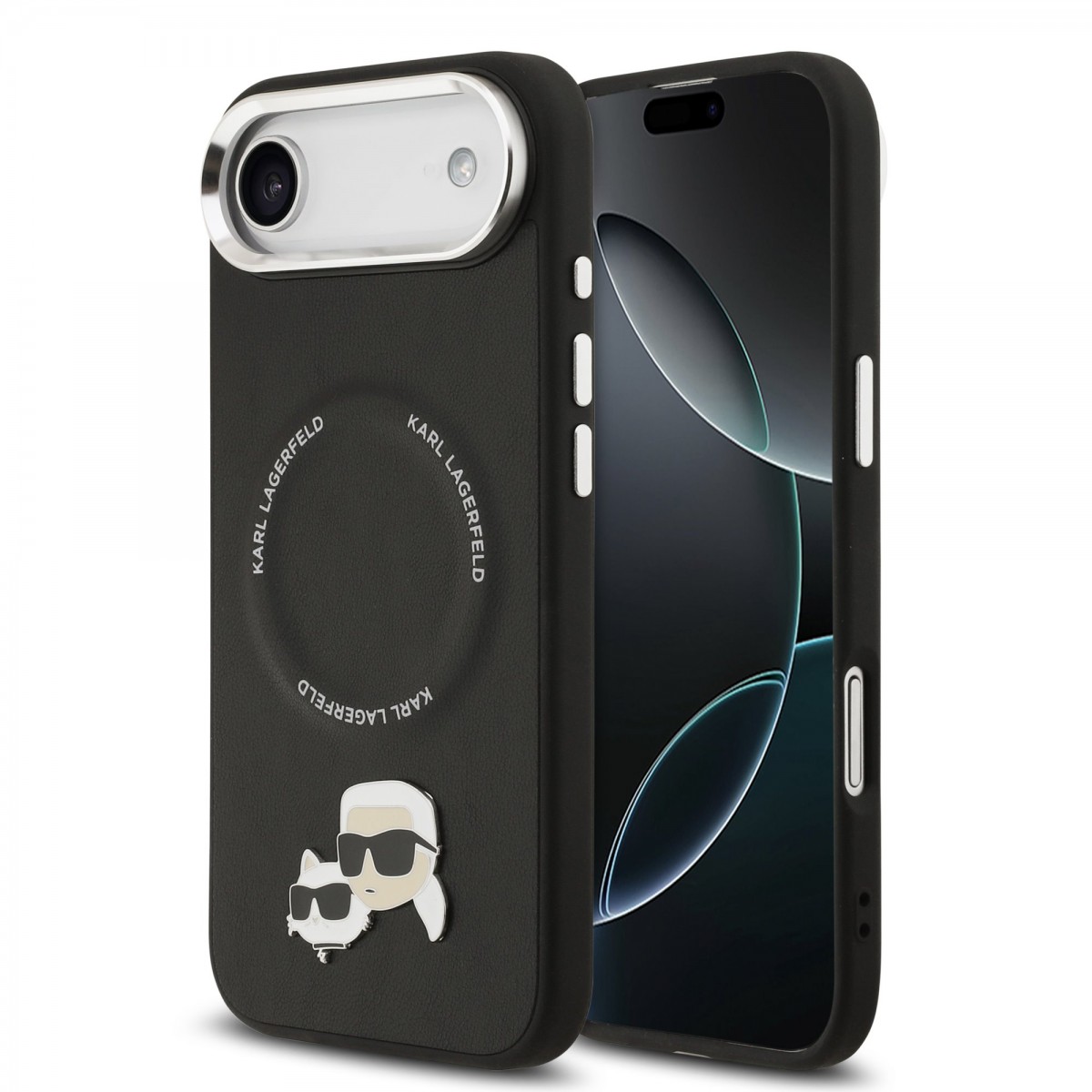 Zadní kryt Karl Lagerfeld PU Karl and Choupette Heads Pins MagSafe pro iPhone Air Black