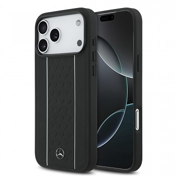 Zadní kryt Mercedes Leather Star Pattern and Stripes MagSafe pro iPhone 17 Pro Max black/white