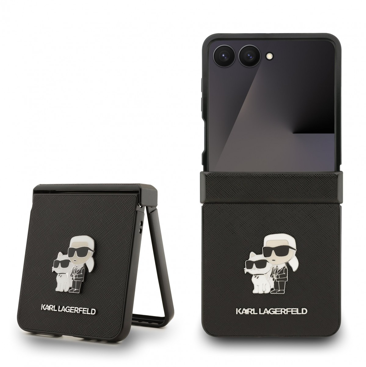 Zadní kryt Karl Lagerfeld PU Saffiano Karl a Choupette pro Samsung Galaxy Z Flip 7 černý