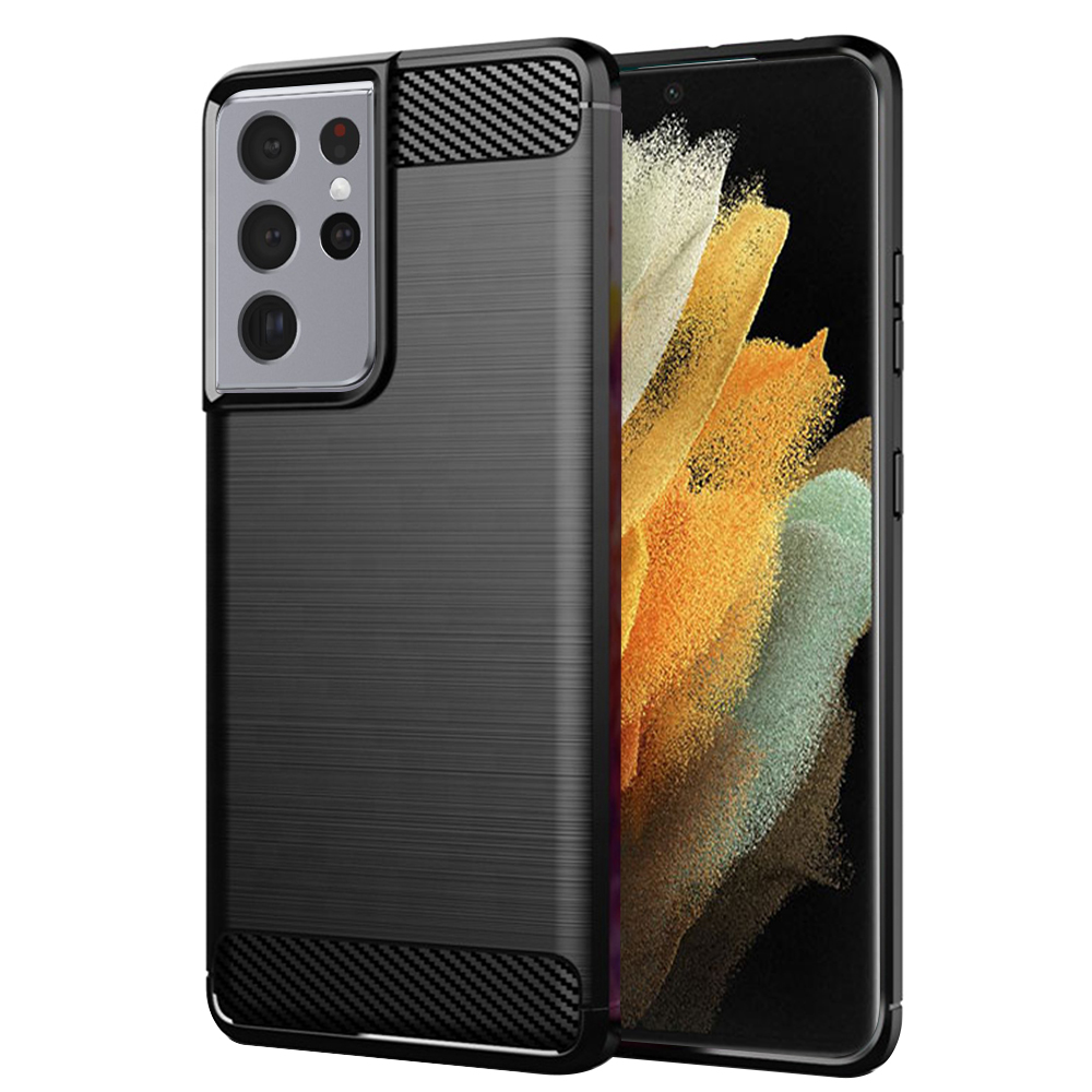 Levně Techsuit Karbonový silikon Samsung Galaxy S21 Ultra 5G Černý