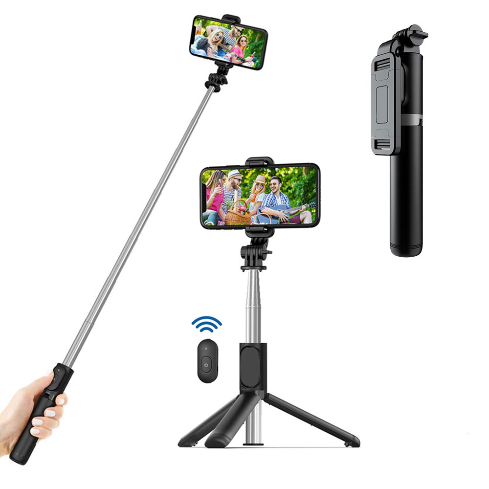 Levně Techsuit Selfie tyč Q01 Bluetooth ovládání stativ 101cm Černá