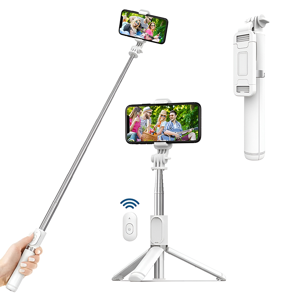 Levně Techsuit Selfie tyč Q01 Bluetooth ovladač stativ 101cm Bílá
