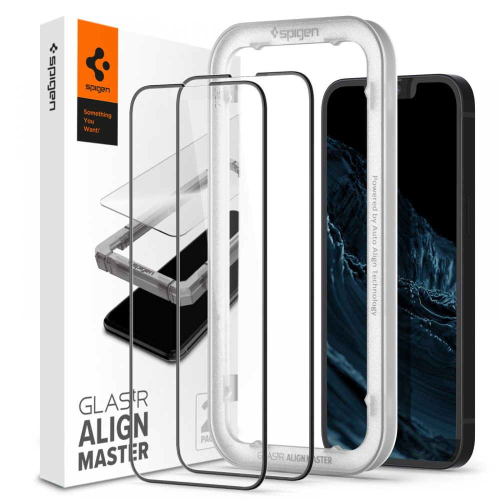 Levně Spigen Glas.tR Align Master 2 balení iPhone 13 13 Pro 14 16e Černá