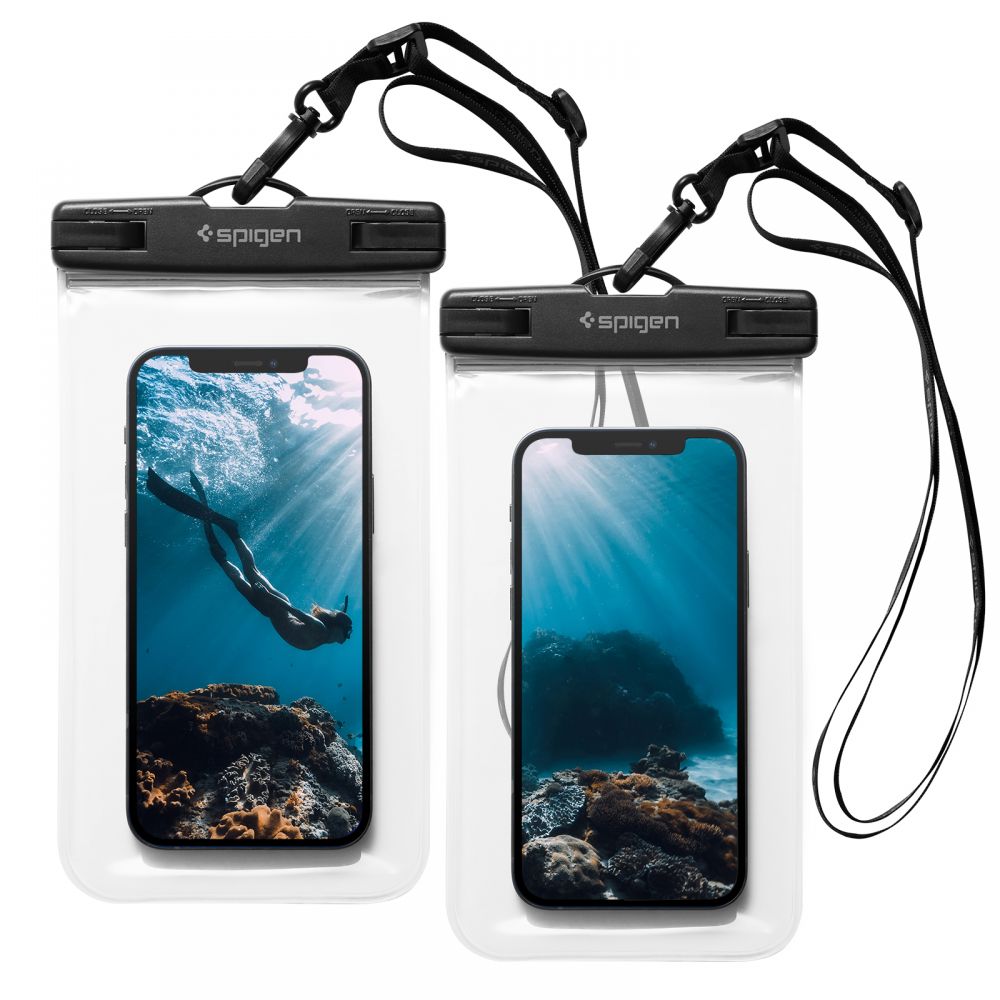 Levně Spigen 2x Vodotěsné pouzdro A601 IPX8 pro telefon 3.5 - 7" Průhledné