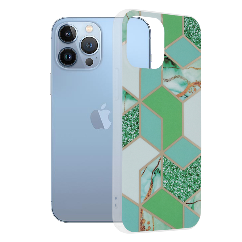 Levně Techsuit Mramorová série iPhone 13 Pro Max Zelený Hex
