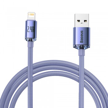 Baseus Datový kabel Crystal Shine USB na Lightning 2.4A 2m Nylon Fialový