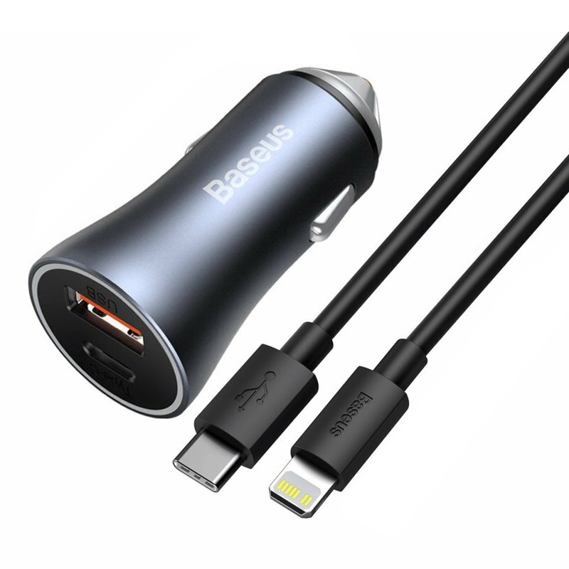 Levně Baseus Autonabíječka Golden Pro 40W USB-A USB-C Tmavě šedá