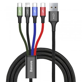 Baseus Kabel 4v1 na Lightning 2x Type-C Micro-USB 1.2m Černý