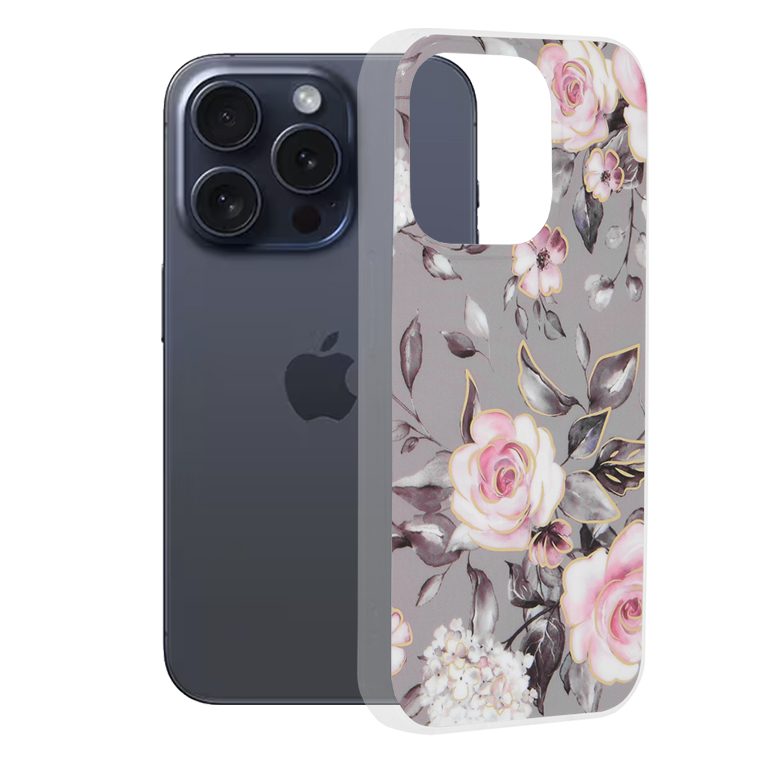 Levně Pouzdro Techsuit Marble Series pro iPhone 15 Pro Bloom of Ruth Gray