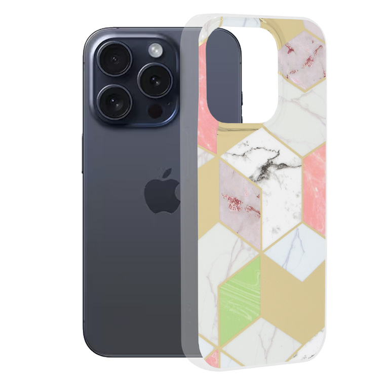 Levně Techsuit Mramorová série iPhone 15 Pro Fialový hex
